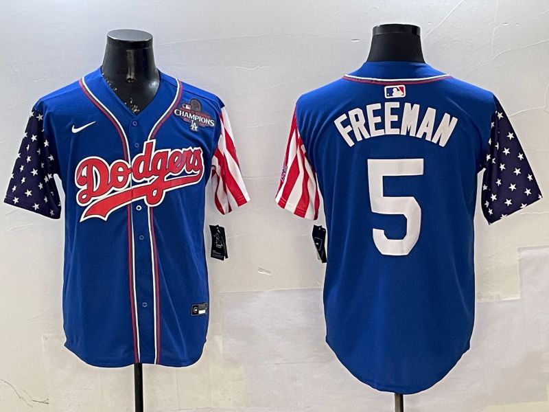 Men Los Angeles Dodgers #5 Freeman Blue a generation of national flags Joint name 2025 Nike MLB Jersey style 4->los angeles dodgers->MLB Jersey